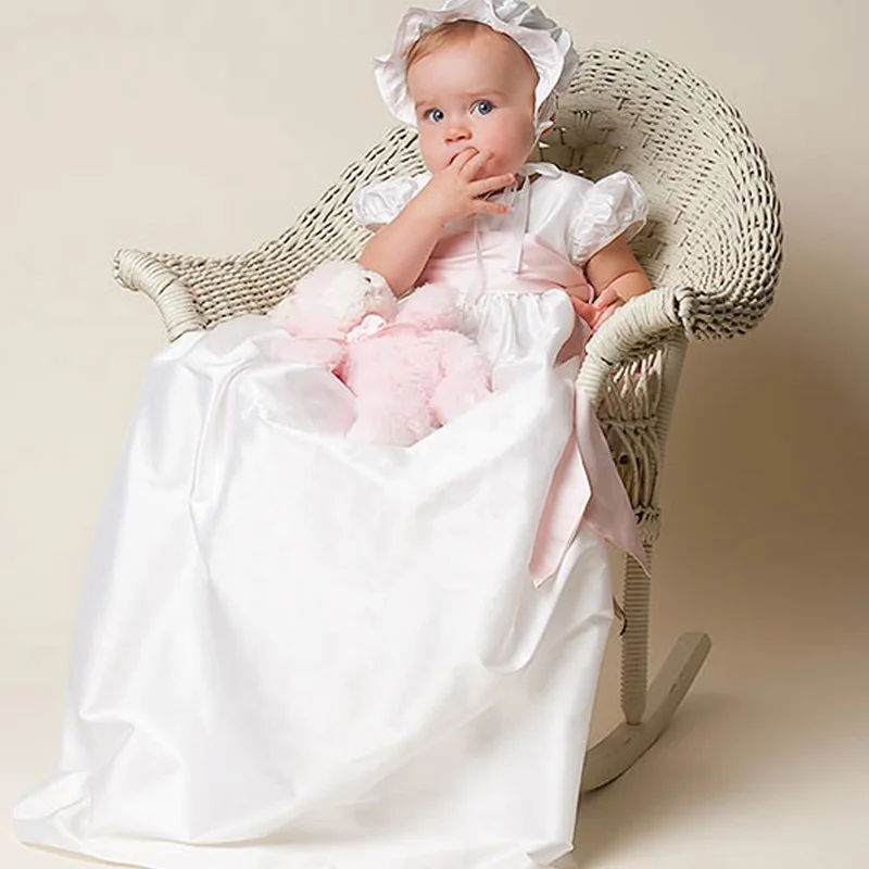 

Baptism Straps Short Sleeves White Baby Girls Christening Gown Dress Holy Frocks Baptism Christening Gown With Hat Lovely 2017