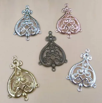 

24*35mm Filigree Flower Charms Loops Connectors Vintage Bu Yao Hair Clasps Wraps Links Blanks Findings Multi-color Plated Brass