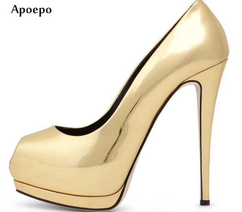 

New Woman High Heels Sexy Peep Toe Platform Pumps 2018 Elegant Office Lady Thin Heel Shoes Gold Black Blue