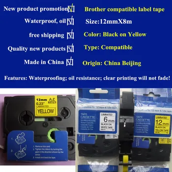 

high quality TZe-621 TZ-631 Mixed P Touch Label Tape Compatible AZ2-631 Black on Yellow 12mm For wire marking printer