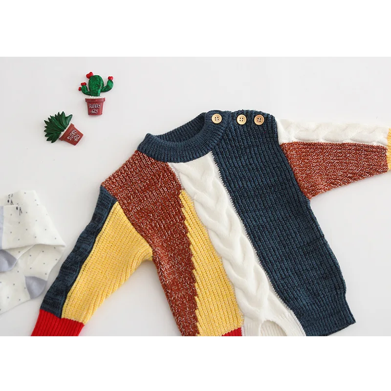 Autumn winter Baby Sweater Knitted Hooded Boys Girls Toddler patchwork Sweater Handmade Baby Pullover Cardigan Clothes