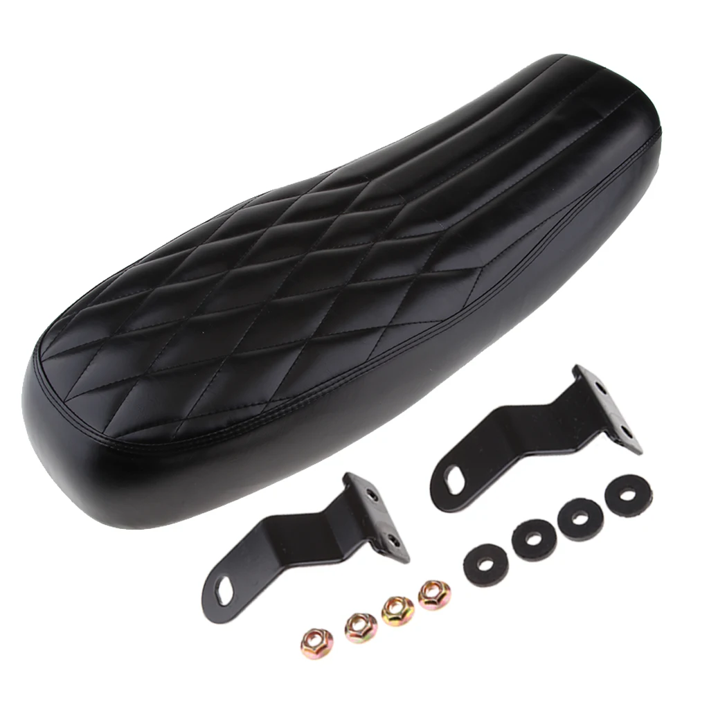 Motorcycle Cafe Racer Vintage Flat Seat Cushion Rhombus Seat Saddle Black Motorcycle Seat Saddle Cafe Racer Vintage Seat Cushion