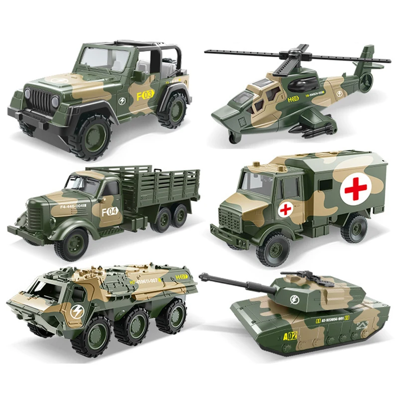 Alloy Plastic Pull Back Military Vehicles Toys Car Military Truck Tank Jeep Helicopter Medical