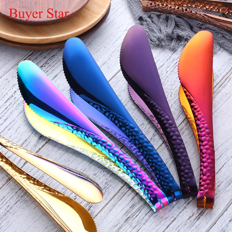 

New Kitchen Tongs Serving Food Serpentine Bread Clip Colorful Gold18/8 Stainless Steel Tongs BBQ Steak Clips Kitchen Tool