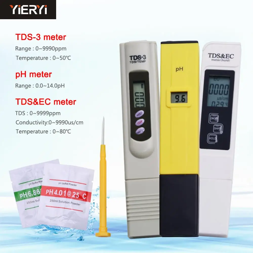 

Yieryi Portable Digital TDS Meter + PH Meter + EC& TDS Meter 0-9999ppm /0-14 Ph /0-9999ppm&0-9999us/cm Water Quality Monitor
