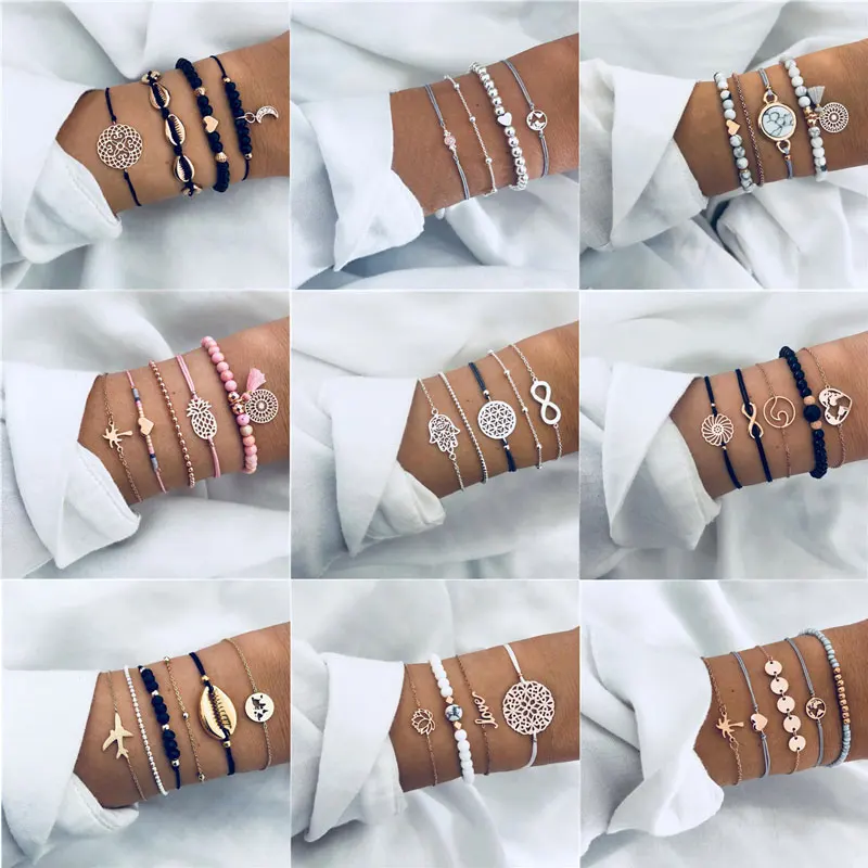 

ZORCVENS 30 Styles Mix Turtle Heart Pearl Wave LOVE Crystal Marble Charm Bracelets for Women Boho Tassel Bracelet Jewelry