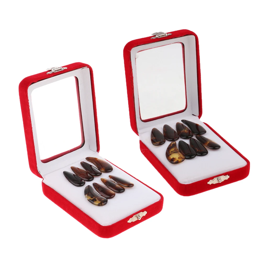 2 Pack Guzheng Nail Chinese Zither Koto Finger Picks with Carry Case for Children Adults Playing