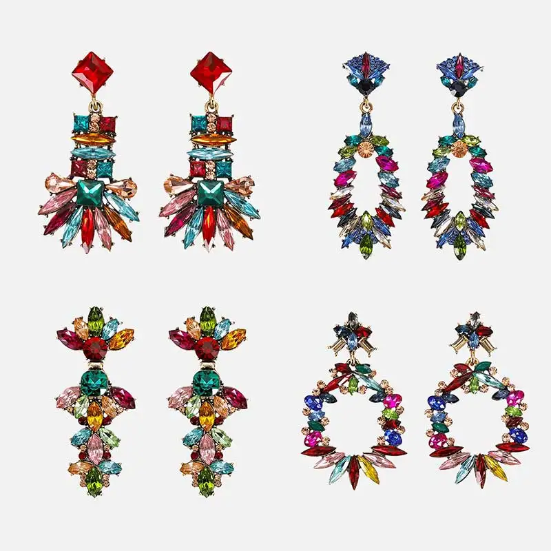 

Dvacaman Colorful Crystal Drop Earrings Indian Bridal Women Statement Rhinestone Jewelry Handmade Chic Dangle Earrings Wedding