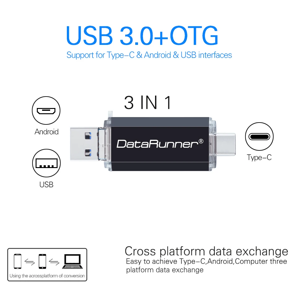 DataRunner OTG Usb флеш-накопитель высокоскоростной флеш-накопитель 32 Гб 64 Гб 128 ГБ 256 ГБ Тип C Флешка 3 в 1 микро Usb флешка диск памяти