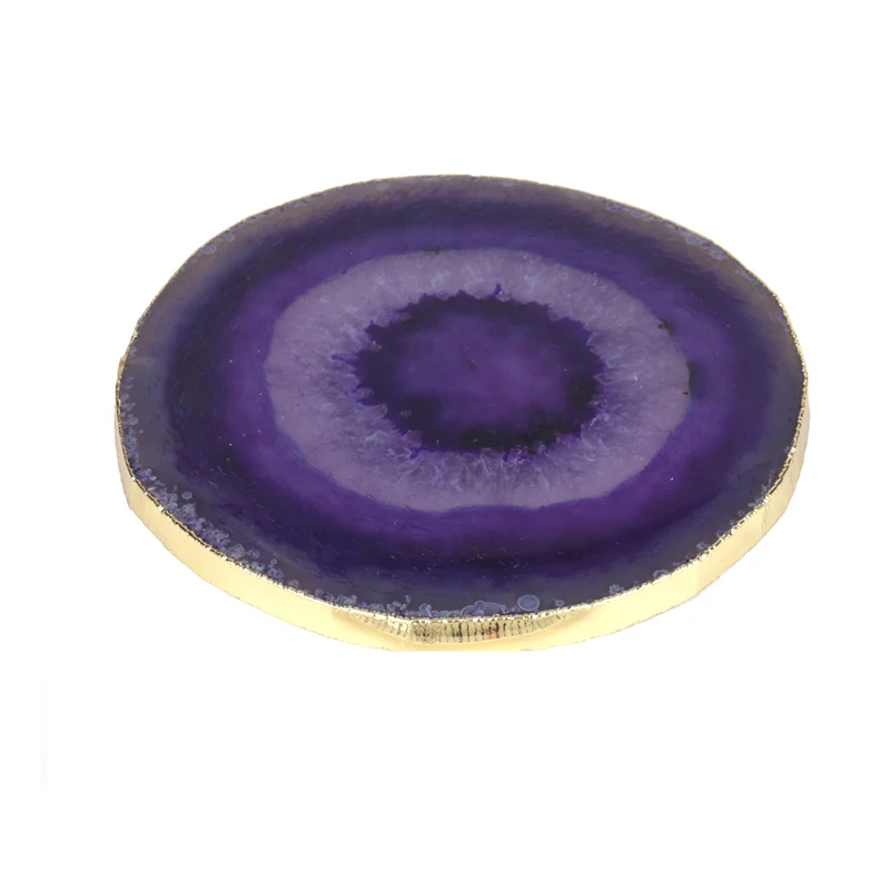 

Pure Gold Color Ultra Violet Dark Purple Onyx Stone Slice Jewelry Display Tool Coaster For Drink Cupcake Home Decor Wedding Gift