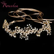 Новинка, винтажная Свадебная повязка на голову ручной работы с золотым жемчугом, свадебные шиньоны, свадебные диадемы для волос RE733