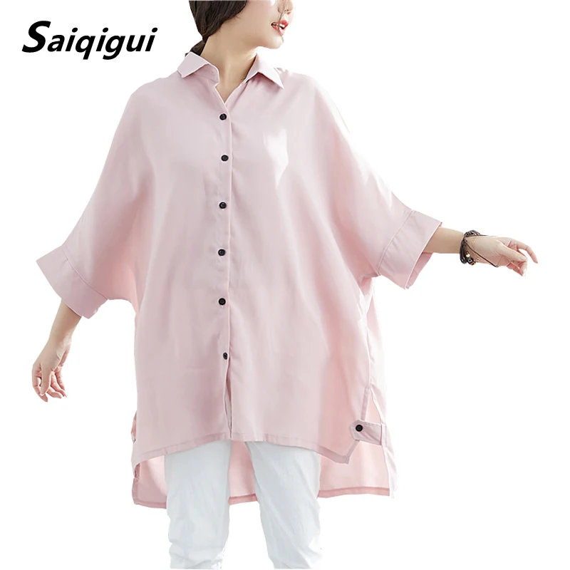 

Saiqigui 2019 summer Women Tops Blusas Ladies Female Casual loose Chiffon Cardigan women Shirts large size black Long Blouse