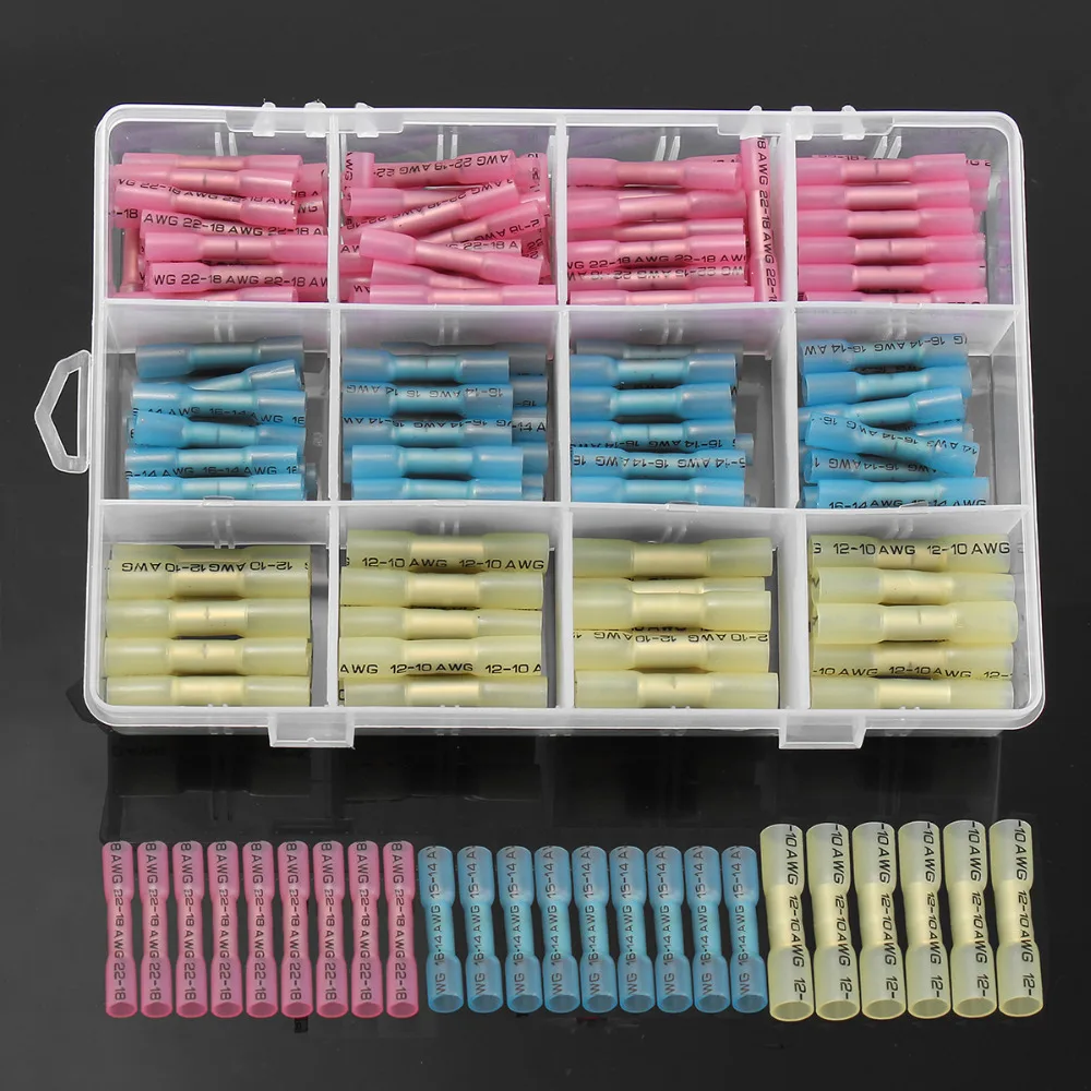 200pcs Crimp Terminal BHT1.25 BHT2 BHT5 Insulated Heat Shrink Butt Wire Electrical Connector 10-22AWG | Обустройство дома
