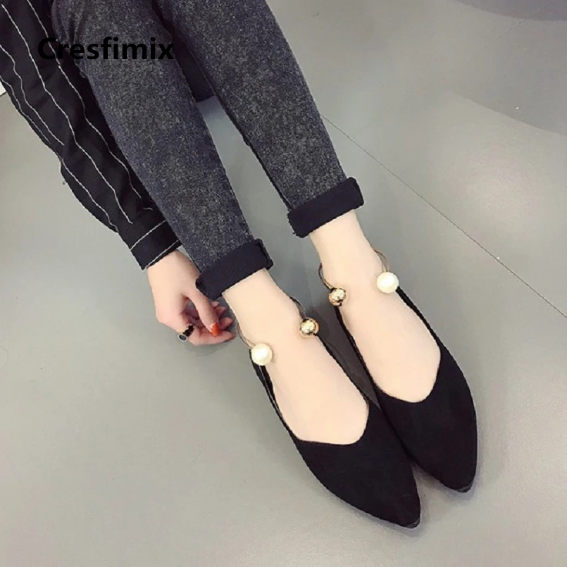 

Cresfimix women fashion spring & summer pearl flat shoes lady cute comfortable black slip on shoes zapatos de mujer a419