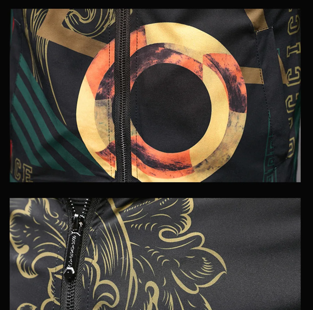 2019 Autumn Casual Fashion Jacket Men Gold Print High Quality Men's Streetwear Coat Slim Fit Stand Jackets Windbreaker Clothes 2019 Autumn Casual Fashion Jacket Men Gold Print High Quality Men's Streetwear Coat Slim Fit Stand Jackets Windbreaker Clothes