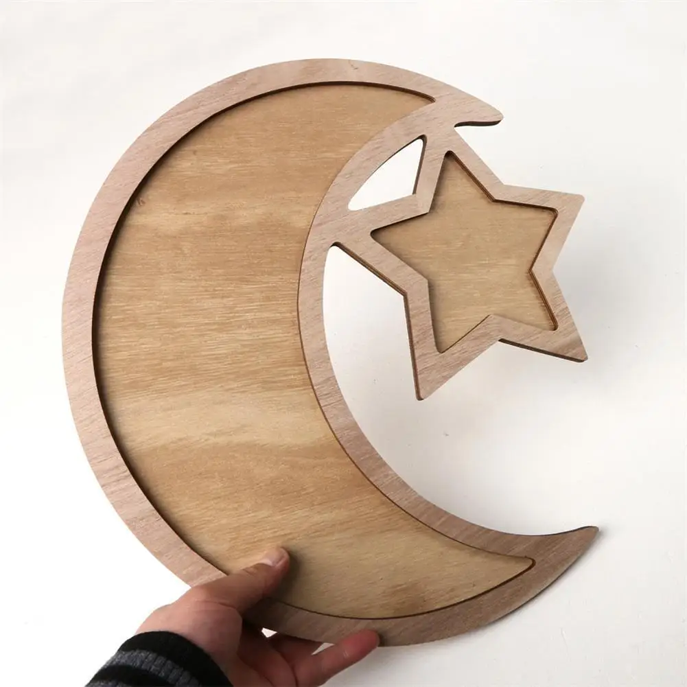 

1pc Wooden Ramadan Decoration Eid Mubarak Wooden Moon Crafts Plaque Hanging Pendant Islam Mosque Muslim Festival Party Supplies