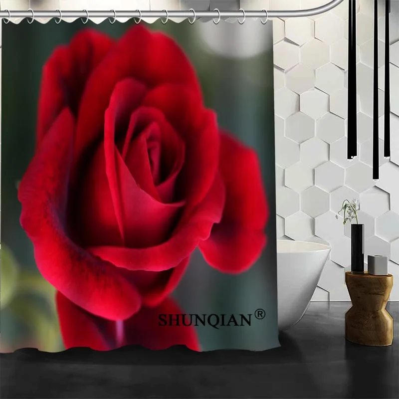 

New Custom Red Roses Shower Curtains Polyester Bathroom Waterproof Bath Curtain Size 150X180cm165X200cm180X200cm