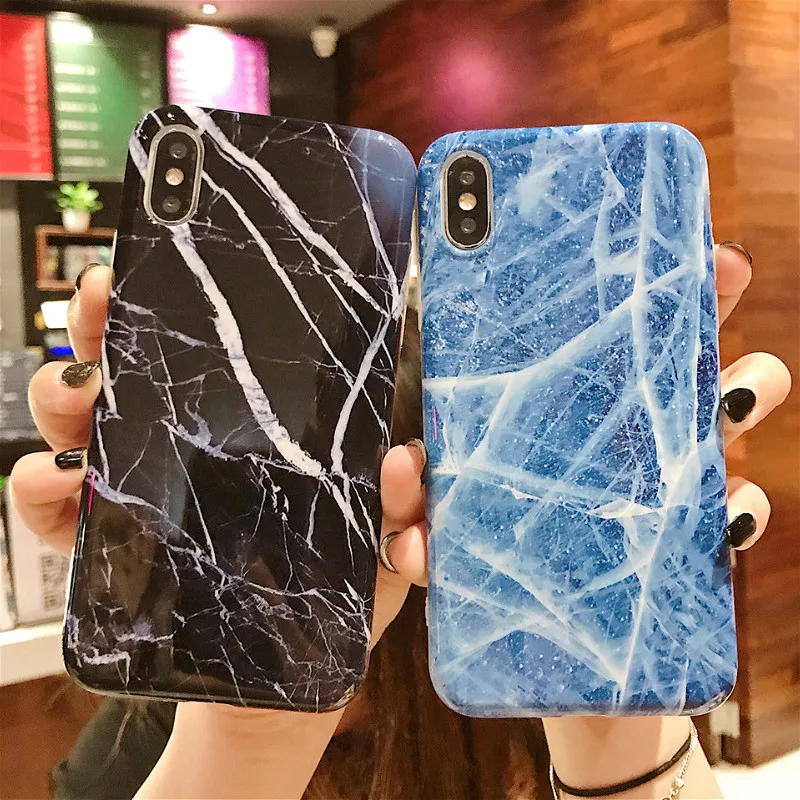 

Marble Cover Case for IPhone 6 X 6s 8 7 Plus Soft Pastel Shockproof Shell Black Blue for iPhone 6s Plus