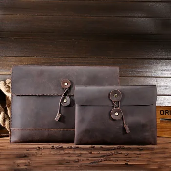 

Vintage handmade cowhide ipad envelope bags men women new crazy horse cow leather shoulder briefcase flat bag