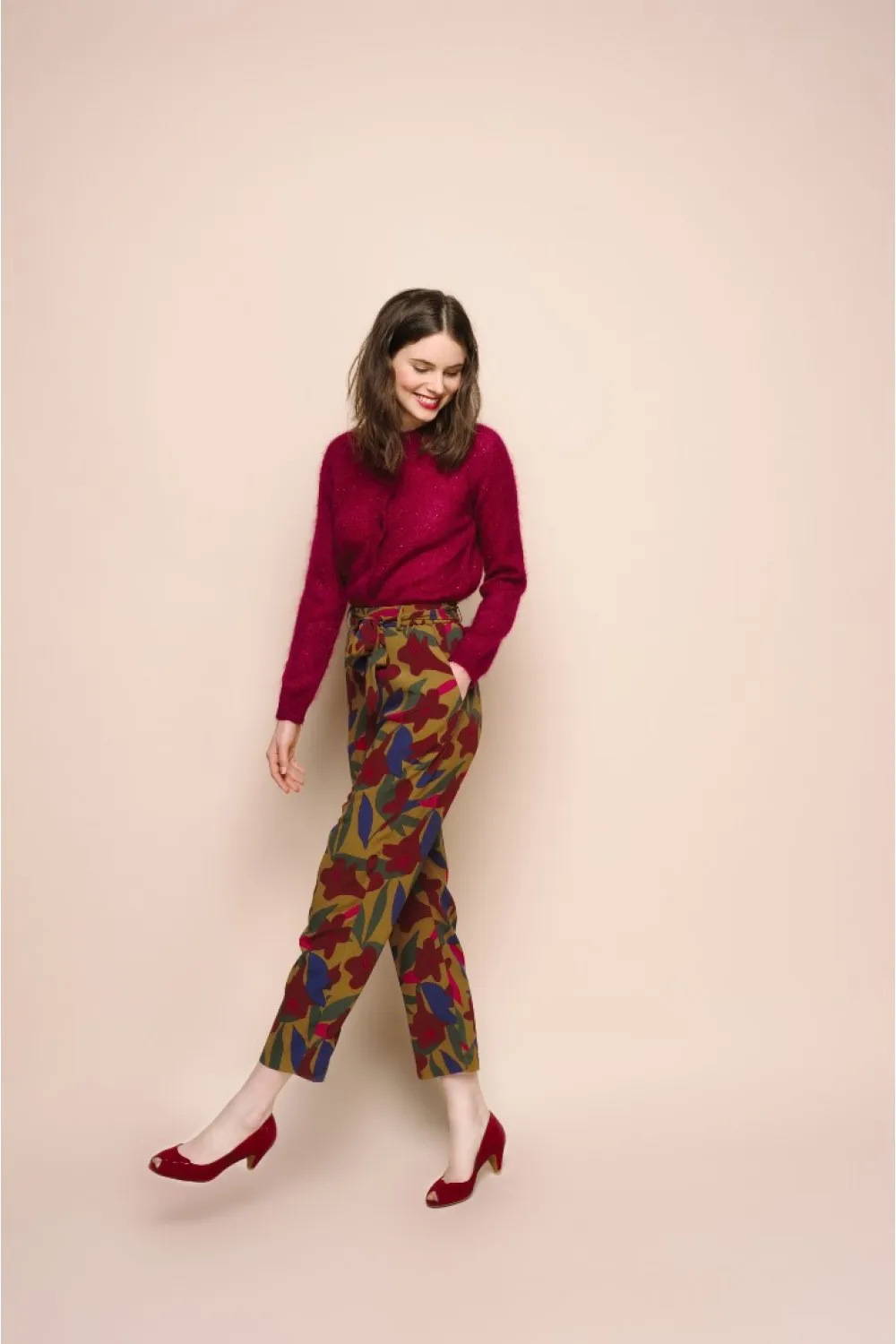 Французские милые подходящие цвета стиль женские свободные прямые брюки с поясом