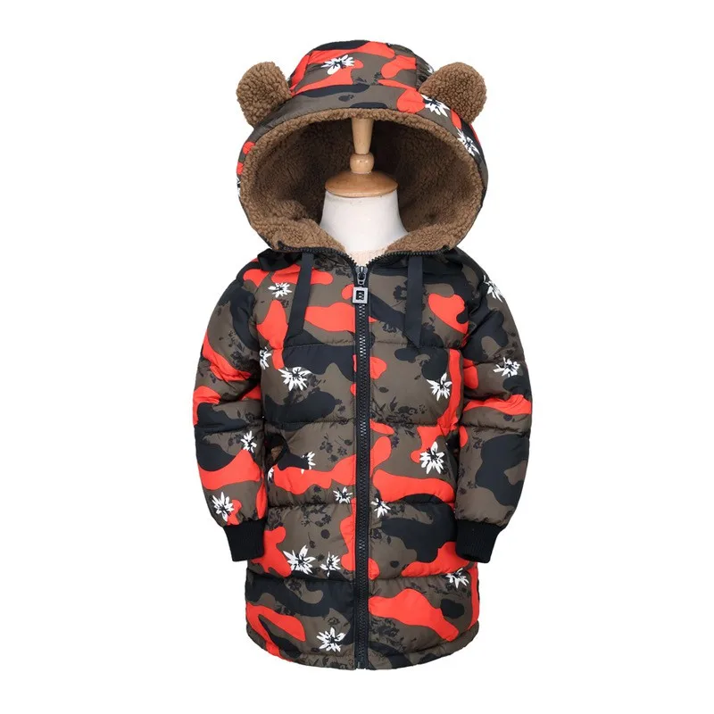 CROAL CHERIE Bear Ear Winter Kids Girls Boys Clothes Cotton Boys Winter Velvet Coat Camouflage Warm Long Children Clothing  (6)