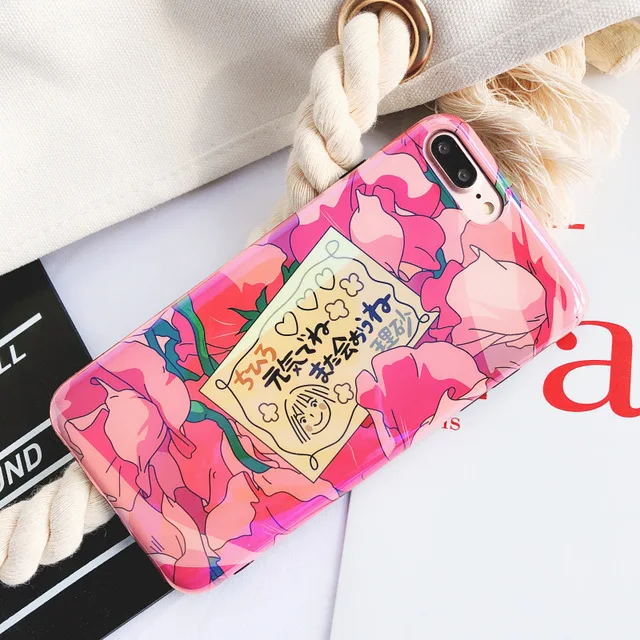 

Japan Sunny girl floral Case for iphone X 7 7Plus Shinny mirror soft silicon Blu-Ray Case For iphone 6 6s 6plus 8 8Plus