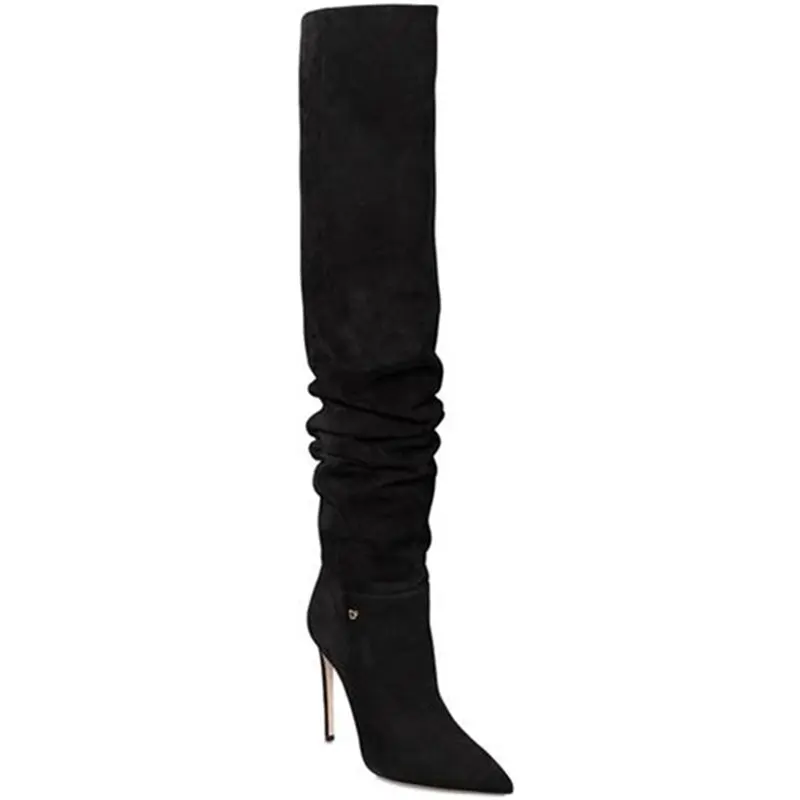 COCOAFOAL женские пикантные ботфорты выше колена зимние женские сапоги до бедра модная обувь на высоком каблуке черного и серого цвета размера плюс 33, 43