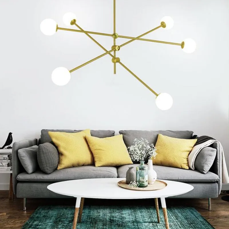 

Nordic Simple Line Modeling Glass Pendant Lamp Iron Personality Originality Golden Living Room Restaurant G9 LED Light Fixtures