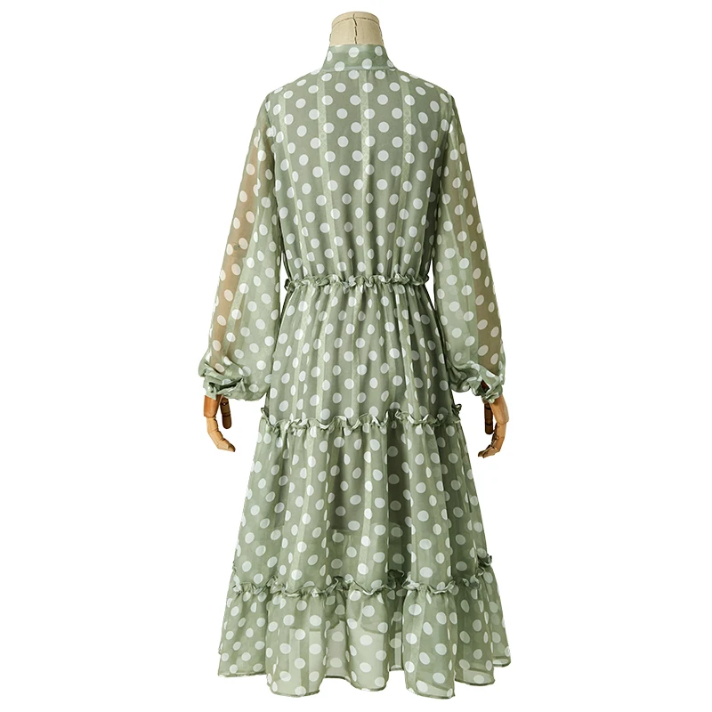 ARTKA, летнее женское ретро платье в горошек, полиэстер, воротник-бант, расклешенный рукав, длинное платье, винтажное женское платье трапециевидной формы LA10095C