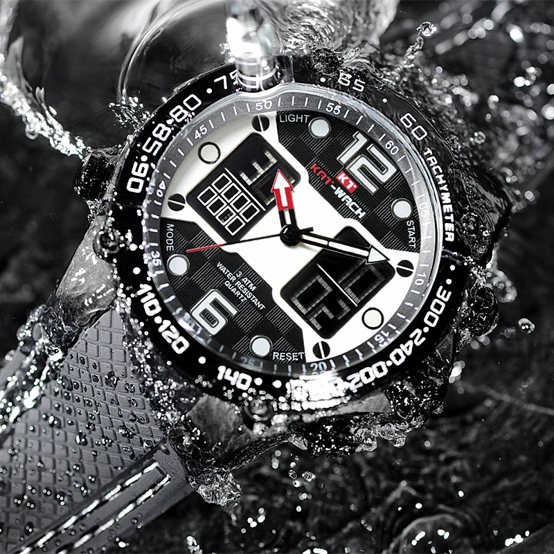 KAT-WACH Military Watches LED Digital Mens Watches Waterproof Shockproof Quartz Men Clock Silicone Big Dial Sports Wrist Watch