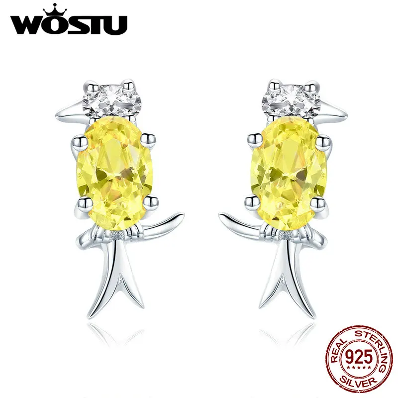

WOSTU Original Real 925 Sterling Dazzling Bird Stud Earrings For Women AAA Cubic Zirconia Oval Stone Fine Jewelry Gifts CQE435