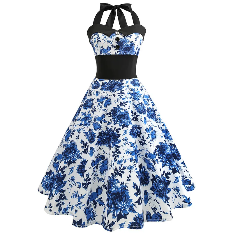 

New Nice Women Summer Vintage Hepburn Festival Clothing Big Swing Dress Party Dress 50 S 60 S Retro Printing Dresses Vestidos