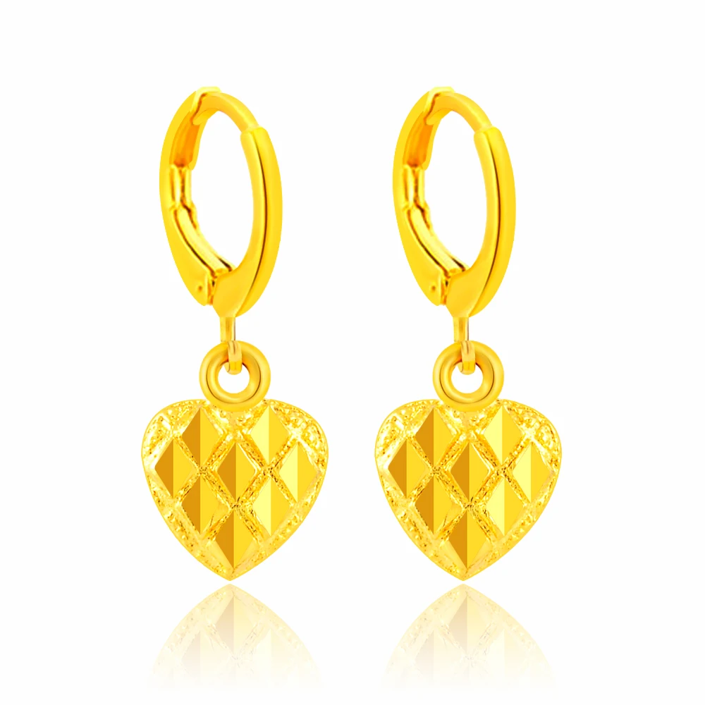 fashion Pure Gold color heart drop earrings,hot sale 24KGP women