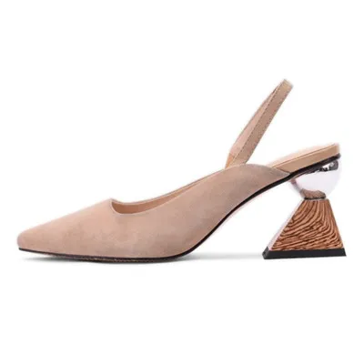 MStacchi/обувь на необычном каблуке; женские босоножки; Асимметричные босоножки на квадратном каблуке; туфли-лодочки с острым носком и ремешком на пятке; туфли-лодочки на танкетке на среднем каблуке - Цвет: apricot