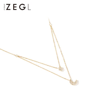 

ZEGL necklace female double star moon clavicle chain net red simple forest pendant pendant wild necklace spring and summer cloth