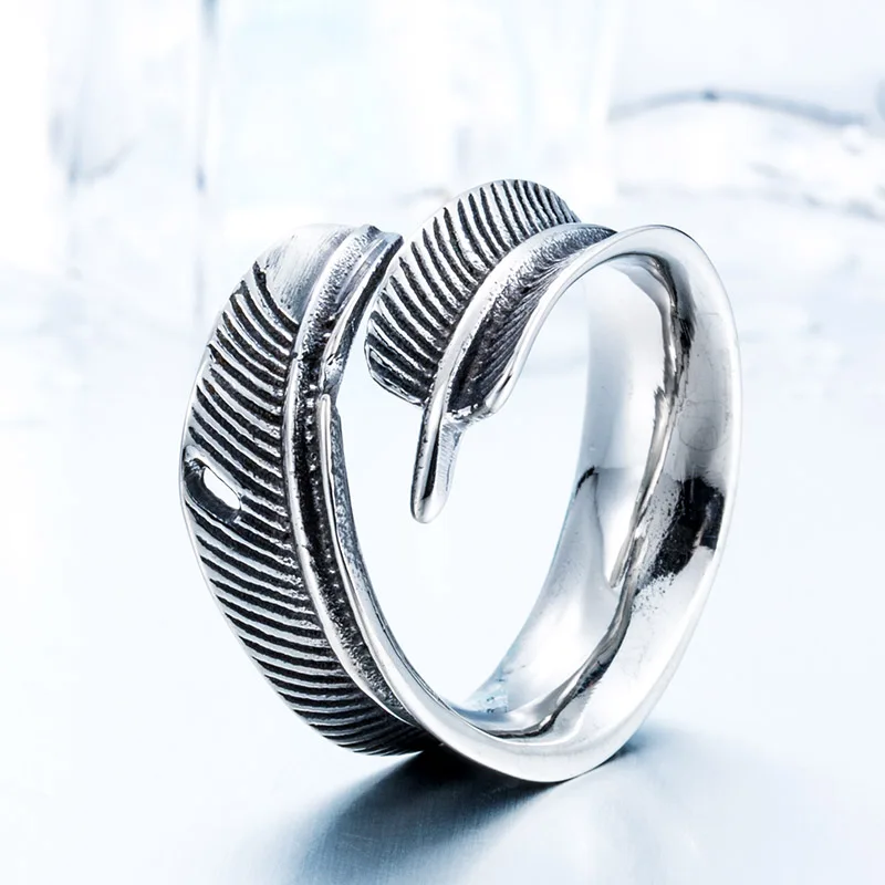 Beier Green Stone Woman And Man Stainless Steel Retro Style Gothic Unisex Feather Ring For Girl Boy BR8-367
