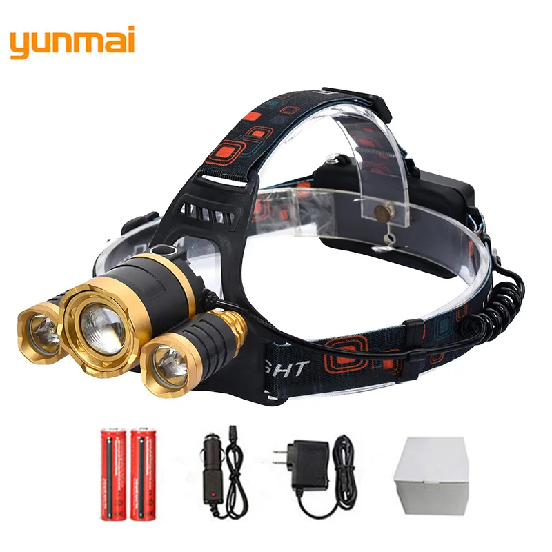 

3 Colors Led 4 Modes Headlamps Emergency Lights Zoomable High Power Sports Head Torches 18650 Battery Rechargeable Lamp Torch