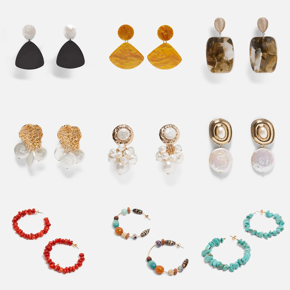 

Best lady Boho Shiny Simulated Pearls Dangle Earrings for Wedding Colorful Ethnic Women Girls Resin Stone Statement Earring Gift