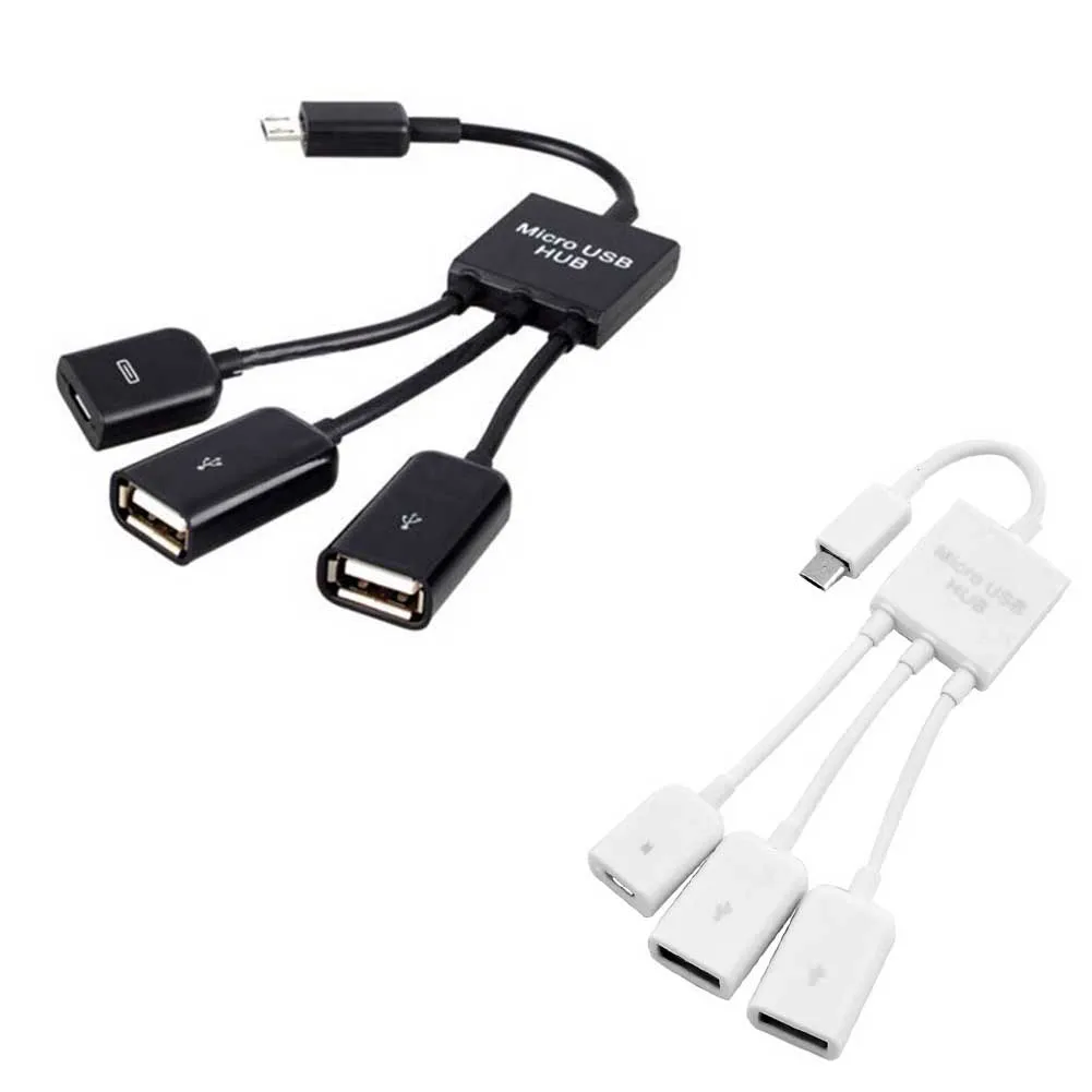 3 in 1 Micro USB Male to Female & Double USB 2.0 Host OTG Adapter Cable