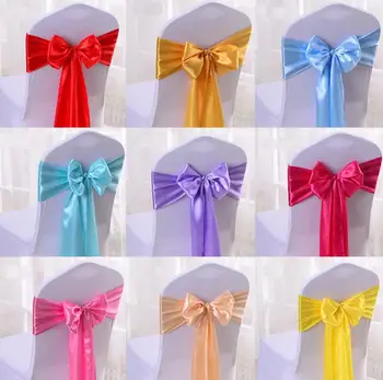 

Satin Chair Sashes Bow Satin Ribbon ties Wedding Chair Sashes Colorful Festival Supplies 24 Color Satin Bow for Wedding SN342