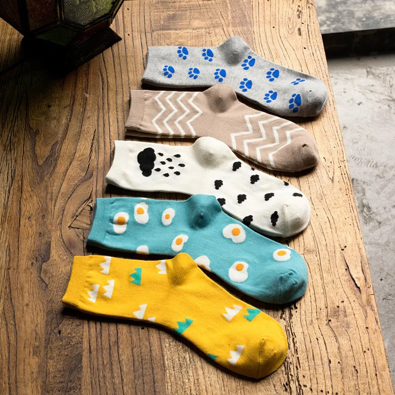 Sale Cute Springs Autumn Socks New Cartoon Egg Ripple Clouds Patterns Girls Women Socks