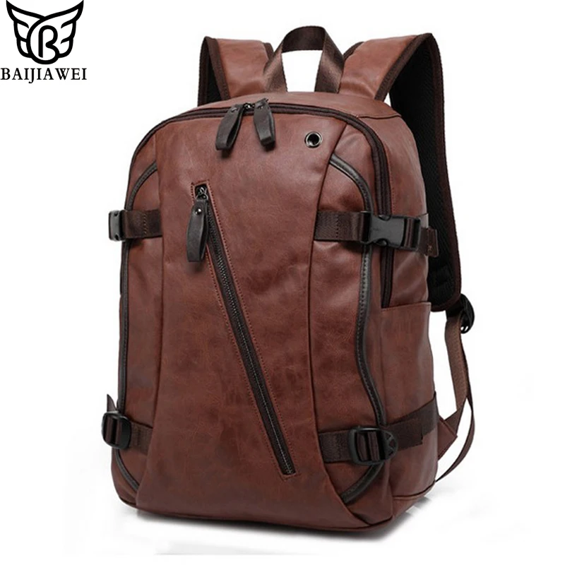 BAIJIAWEI Men PU Patent Leather Backpacks Men's Fashion Backpack & Travel Bags Western College Style Bags Mochila Feminina