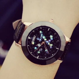 

2015 New Women Rhinestone Watches Luxury Female Casual Watch Genuine Leather Band ceramic Watch Ladies Wristwatch Clocks 6 Color