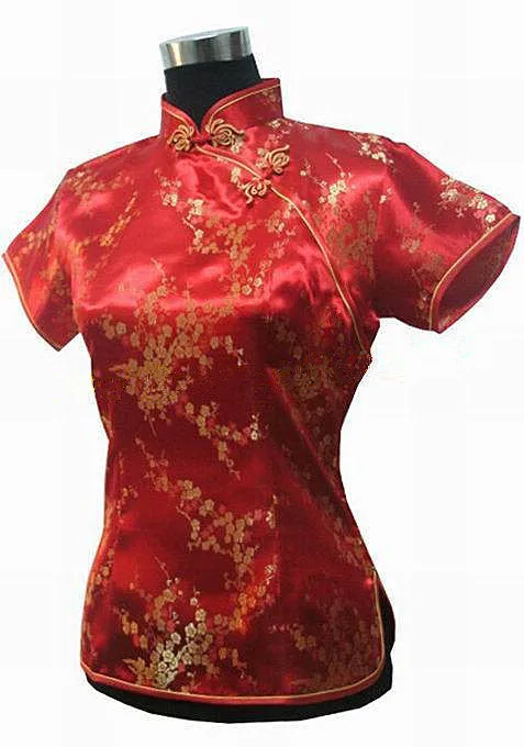 Шанхай история короткие Cheongsam Топ Традиционный китайский искусственный шелк/Атласный топ Дракон и Феникс Вышивка Блузка Топ Qipao рубашка