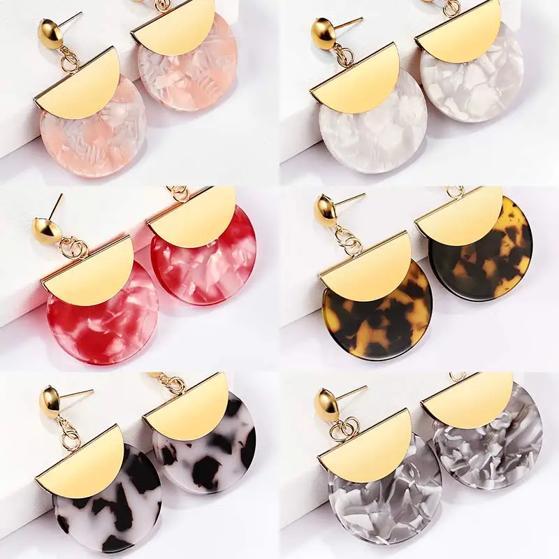 

New Jewelry 2019 Acrylic Resin Round Earrings For Women Fashion Elegant Leopard Geometry Big Circle Earrings Acetate Brincos