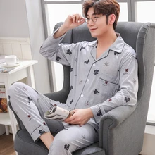 Yuzhenli пижамы мужские Весна Осень мужские s Кардиган пижамы с принтом листьев пижамы с длинным рукавом пижамы повседневные мужские зимние пижамы комплект