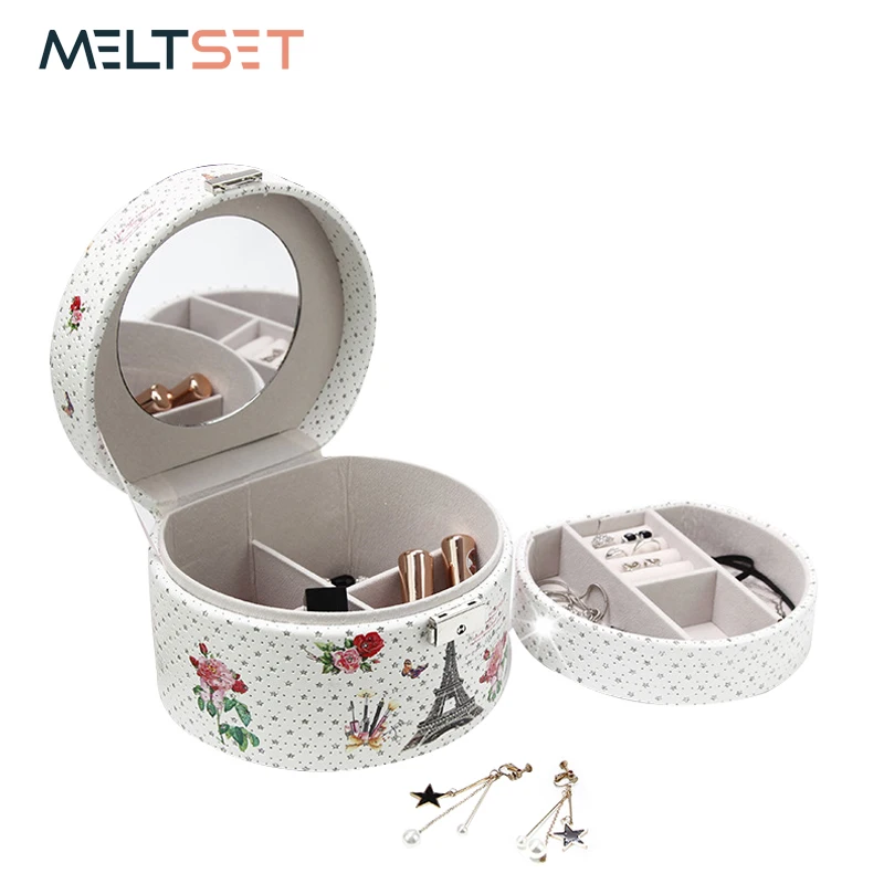 Wooden Jewelry Box Rhinestone Case Makeup Storage Boxes Cosmetic Organizer Women Earrings Boxes