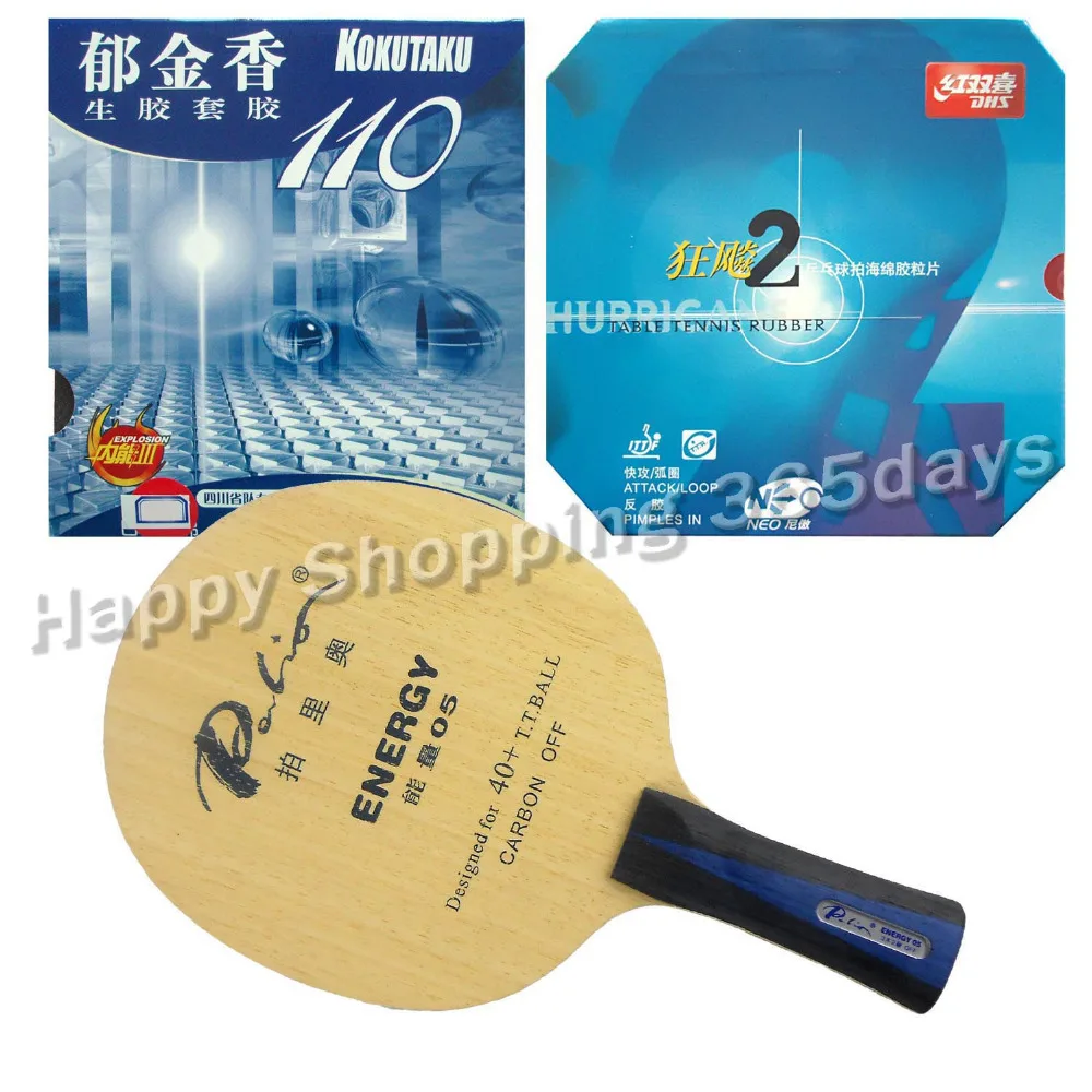 

Pro Table Tennis PingPong Combo Racket Palio ENERGY 05 with Kokutaku 110 and DHS NEO Hurricane 2 Long Shakehand FL