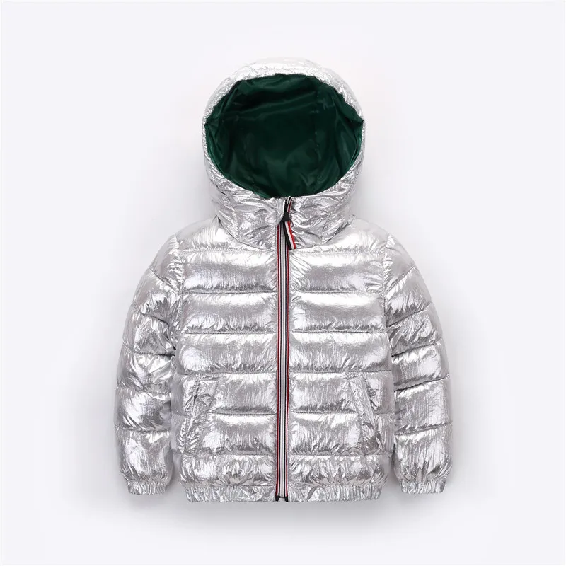 

Children's Winter Parka Fashion Sliver Gold Hooded Jacket Boys Girls Snowsuit Winter Kids Warm Outerwear D1104