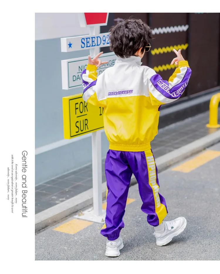 Desempenho de Dança Roupas de Primavera e Outono das Crianças Coreana do Conjunto de Meninos do Hip Roupas Maré Versão Traje Rua Hop 6 Conjuntos de roupas